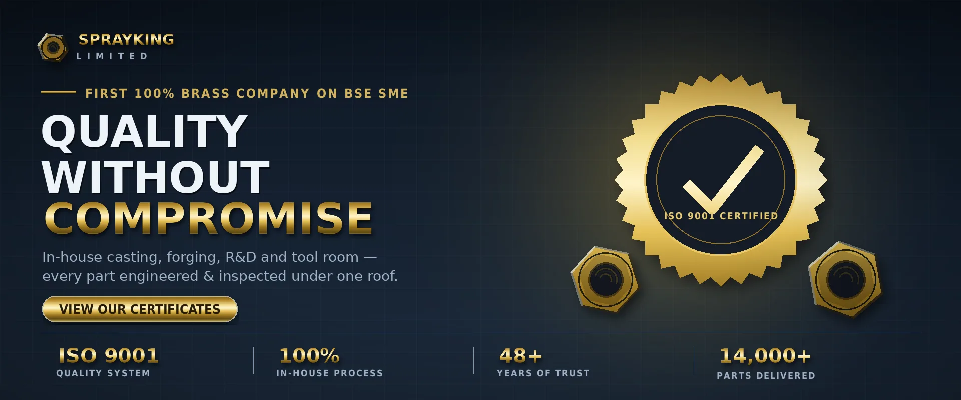 Quality without compromise, ISO 9001 certified — view our certificates.